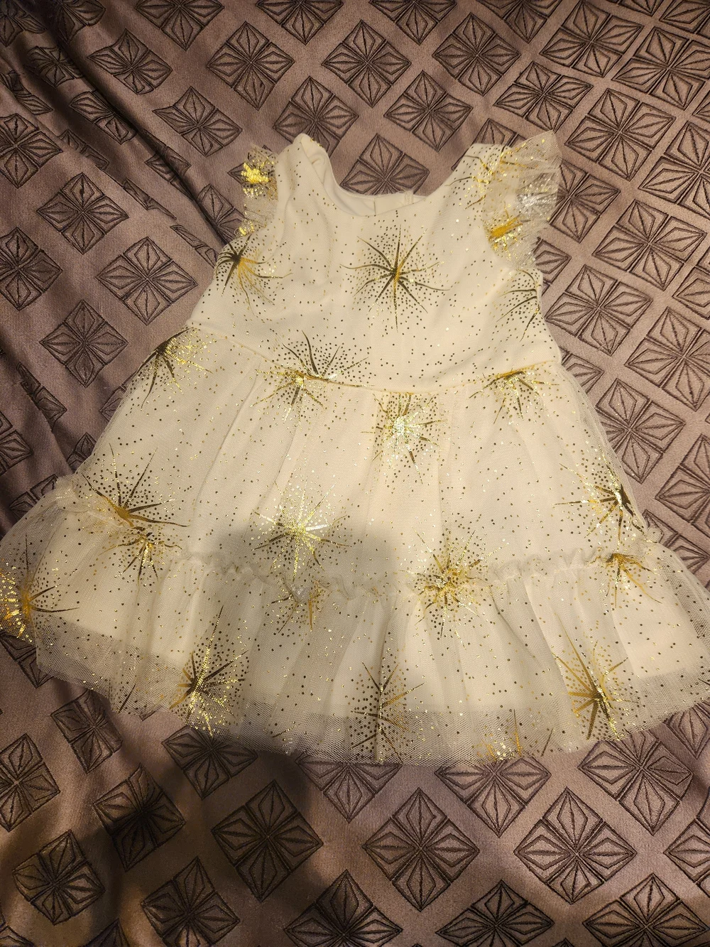 The Children's Place Cream Long-Sleeve Top with Gold Star Tulle Overlay